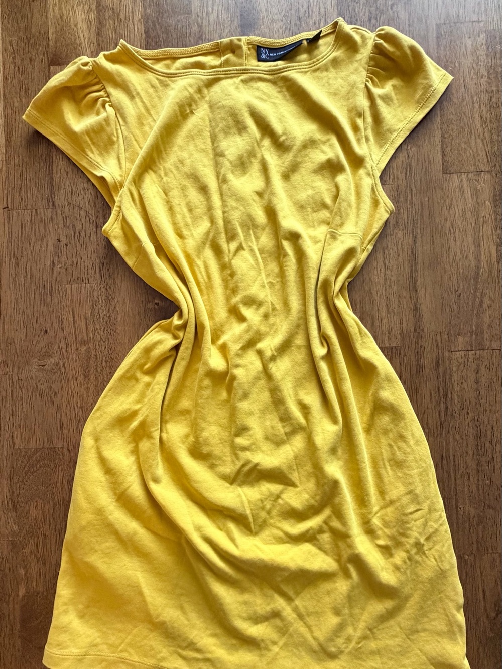 New York & Company Bright Yellow Short-Sleeve Mini Dress